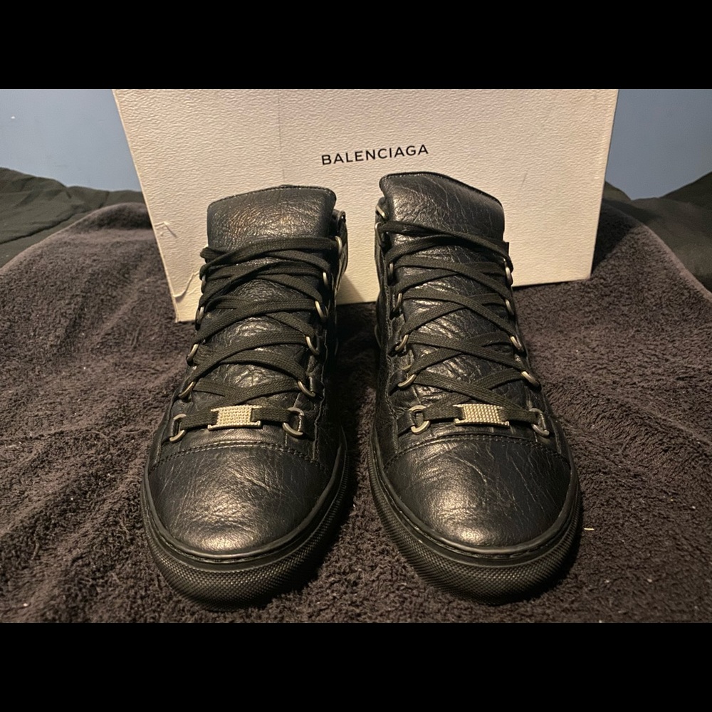 Balenciaga High-Top Calf Leather Sneakers Black